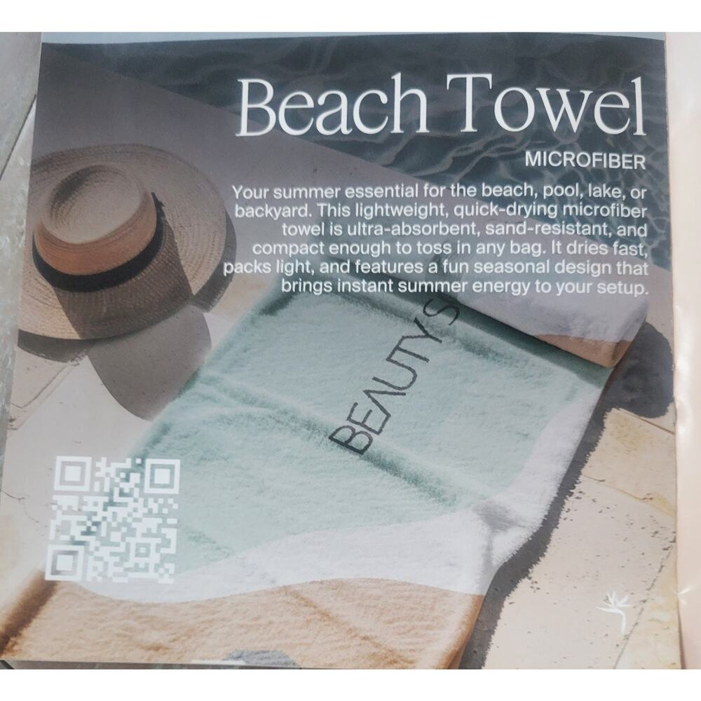 Beauty Society Beach Towel 31X62 NEW Sand Resistant Lightweight Quick Drying